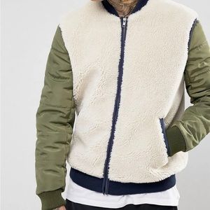 Asos Borg Bomber Jacket with Nylon Sleeves SZ M